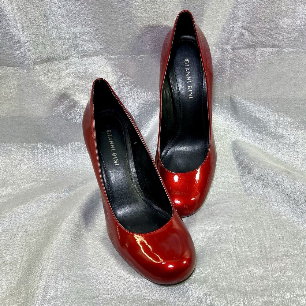 GIANNI BINI Ruby Red Shiny Patent Leather Heels Size 7M
